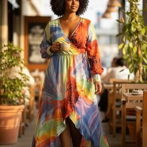 Xtaren Multicolor High Low Wrap Dress